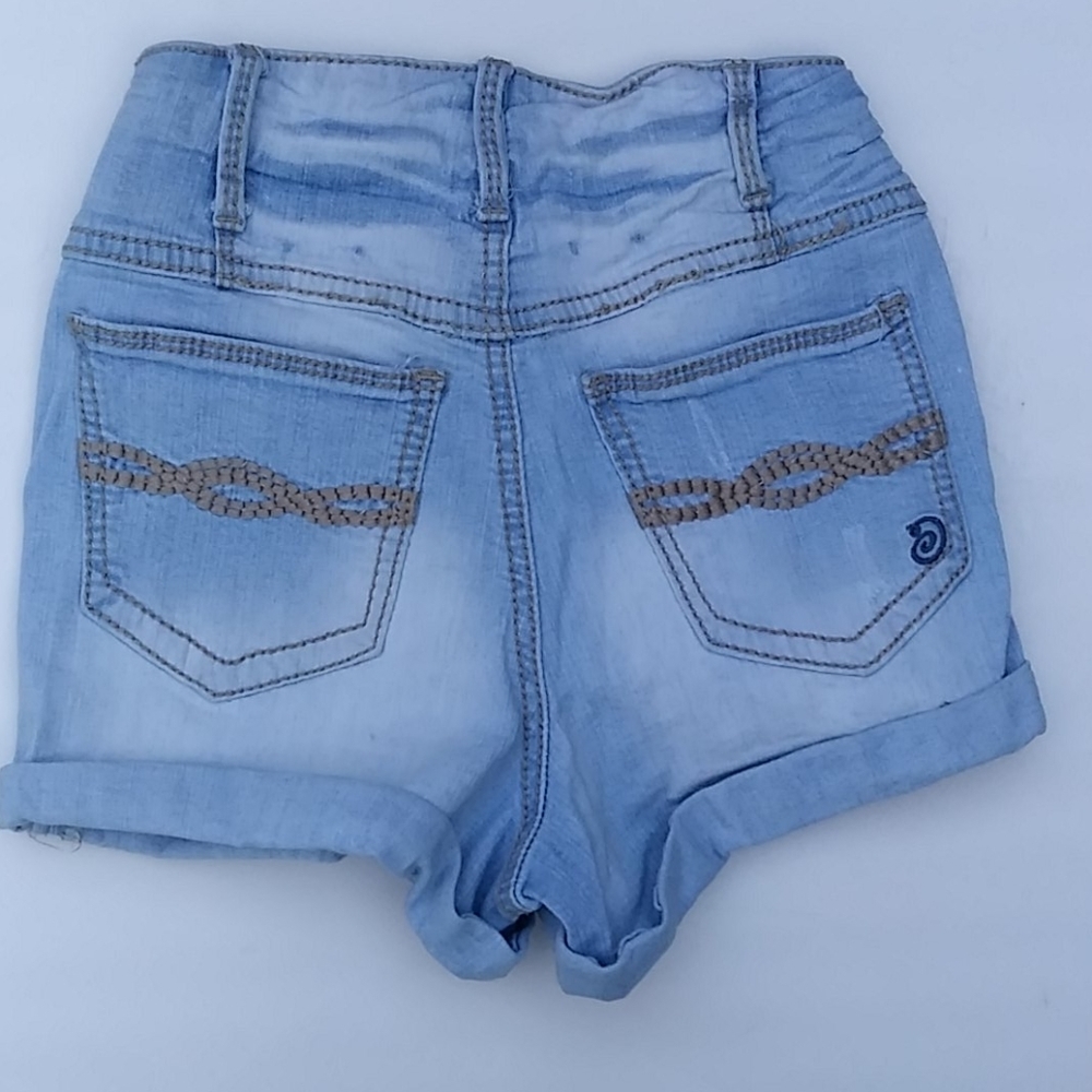 Indigo Rein Destroyed High Waist Denim Shorts Sz 0 - Picture 3 of 6